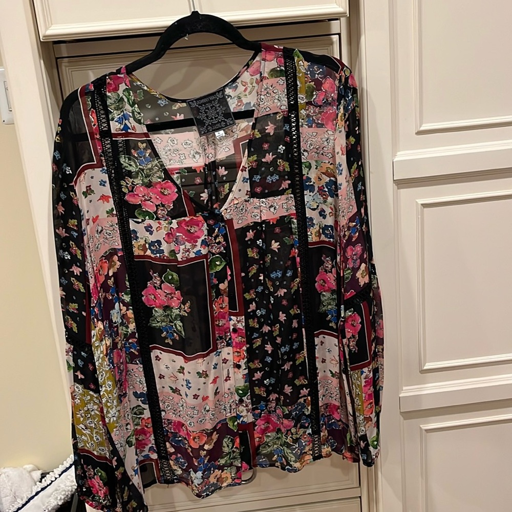 Johnny Was long sleeve button down blouse size XL